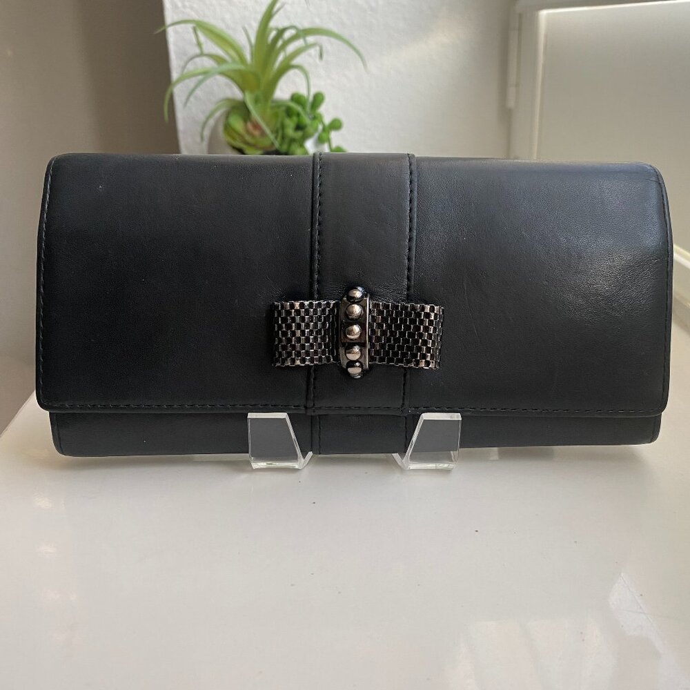 Vintage Christian Louboutin Long Line Wallet Black Leather with Metal Bow Detail
